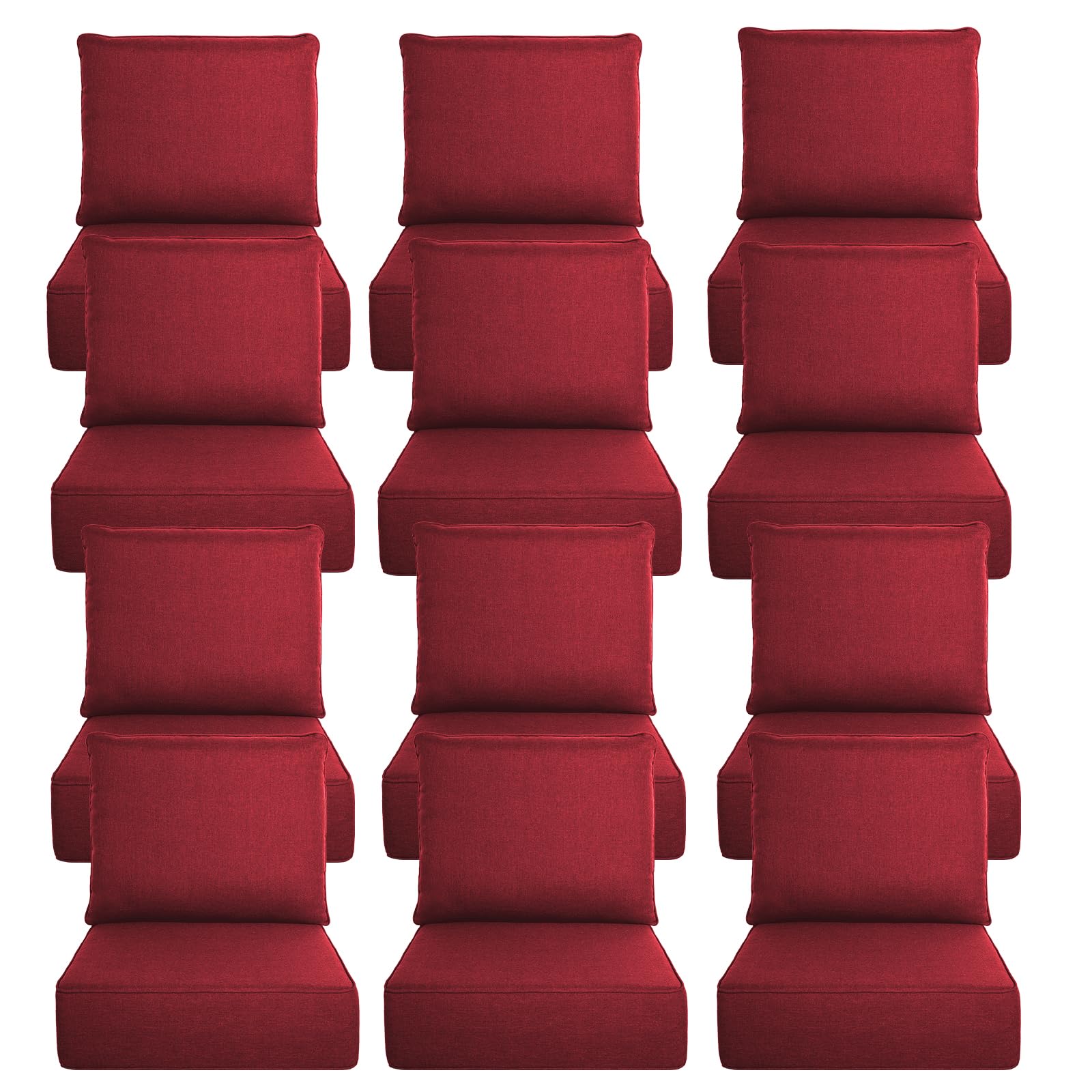 Luxury 6" Thick Outdoor Cushion Set 12-24x24 Patio Furniture Cushions with 28D High-Density Foam, Water-Resistant &amp; Fade-Resistant Fabric, Removable Covers for Patio Furniture Sofa Couch -Red