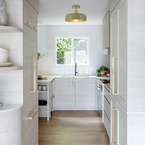 Miniatura 7 de BISAMIYA Moderna lámpara de techo semiempotrada, pantalla de metal de 12.6 pulgadas y lámpara de techo de latón para entrada, pasillo, comedor,