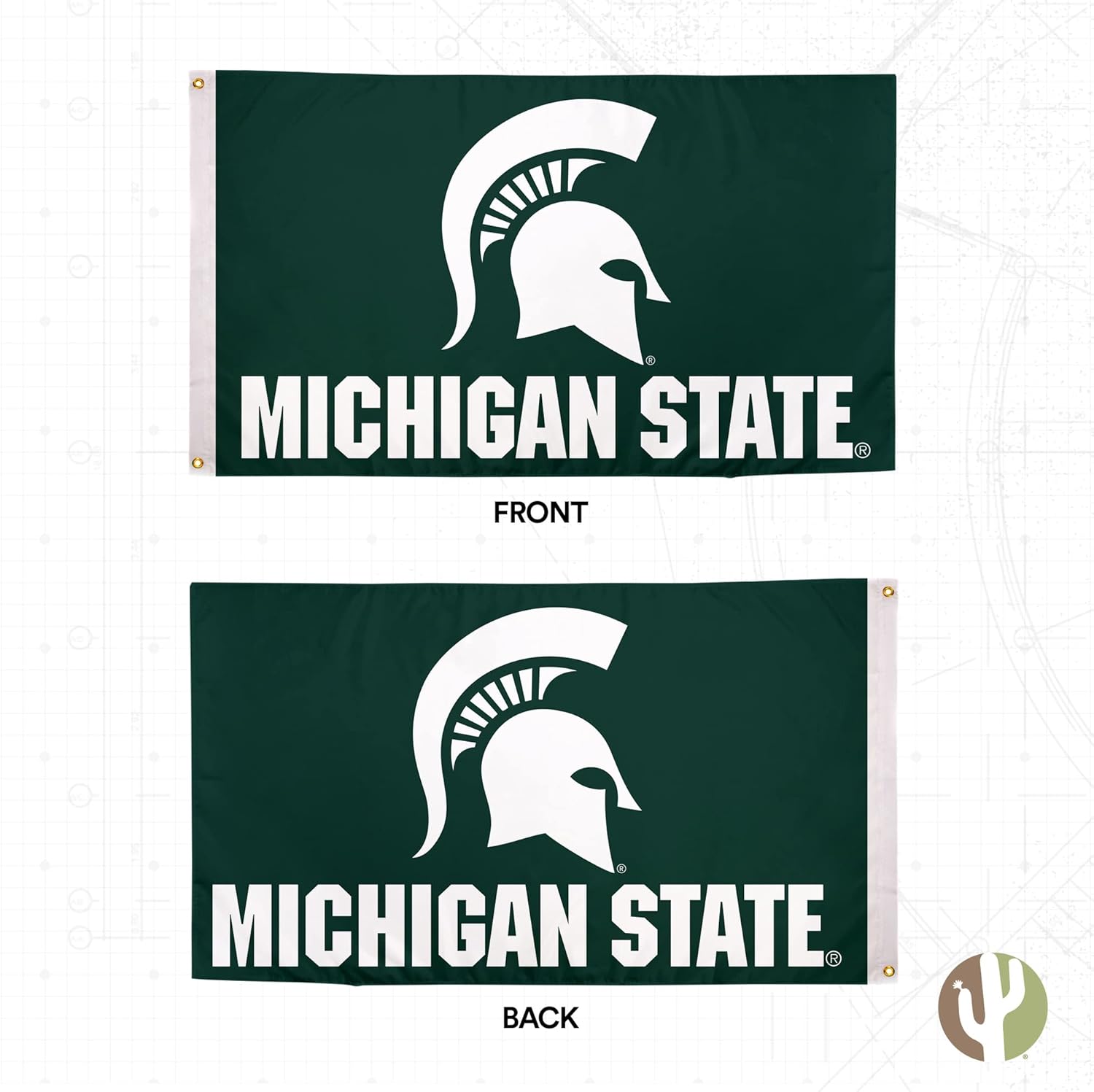 Desert Cactus Michigan State University Flag Double Sided Spartans MSU Banners 100% Polyester Indoor Outdoor 3x5 feet Flags (Double Sided - Flag A)