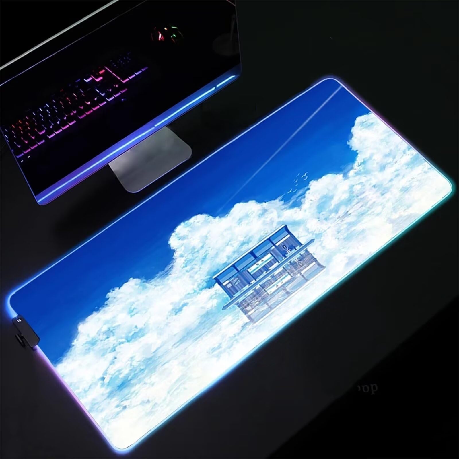 Tappetino per Mouse RGB XXL Grande Tappetino per Mouse da Gioco LED Casa del Cielo 900x400x4mm con 14 Modalità di Illuminazione e Base in Gomma Antiscivolo per Giochi Lavoro e Studio