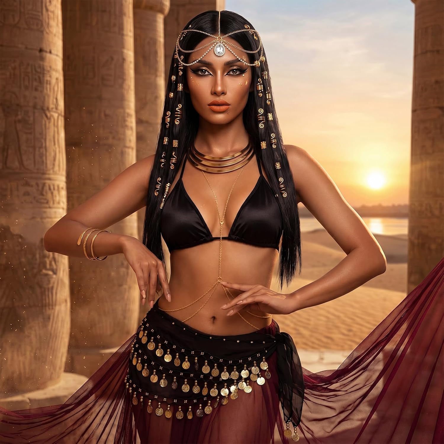 Tondiamo 45 Pcs Cleopatra Costume Women Egyptian Accessories Jewelry Set