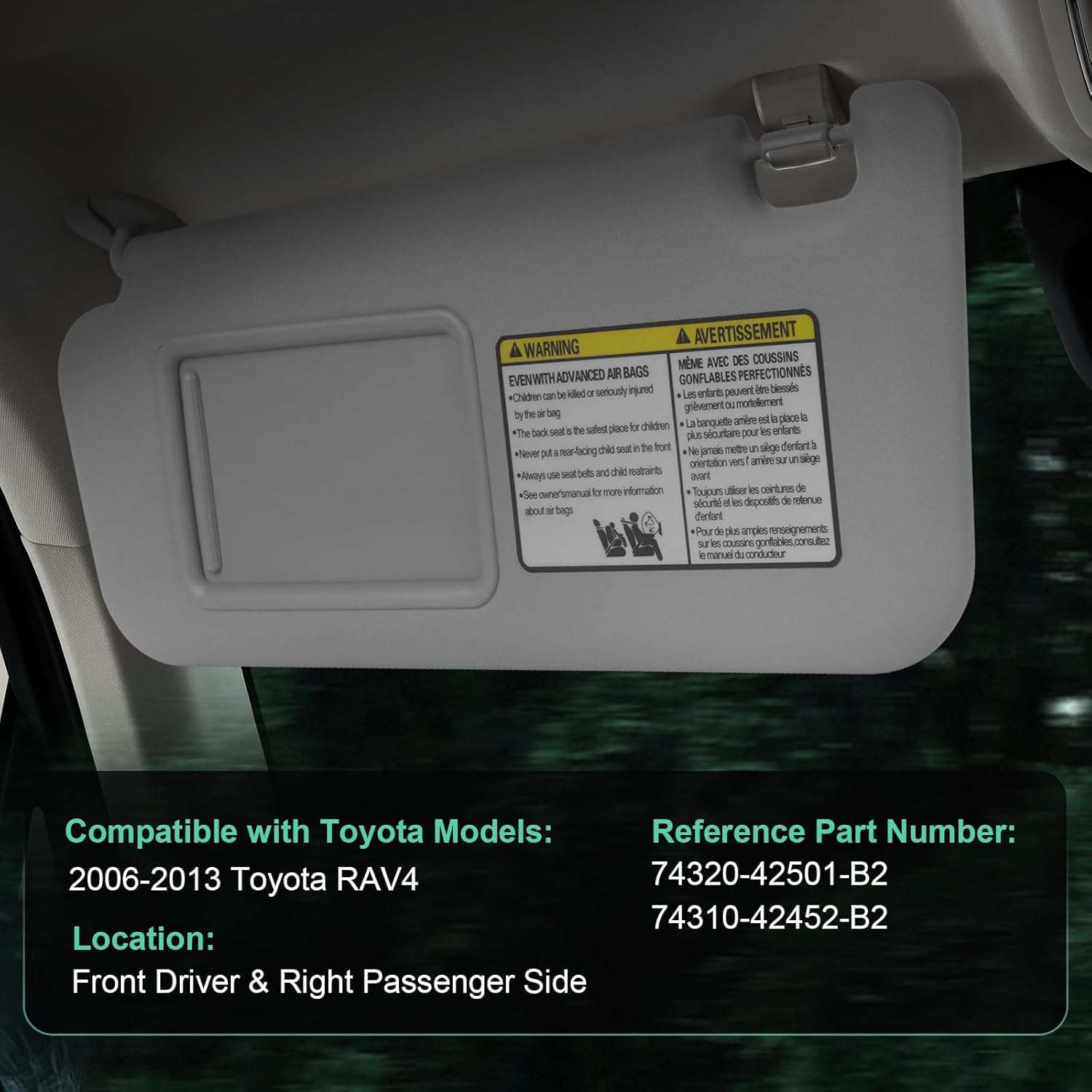 Sun Visor Driver&Passenger Side for 2006-2013 Toyota RAV4, Gray, Left&Right Side Car Visor with Light Mirror,Replacement#74320-42501-B2 74320-42500-B0