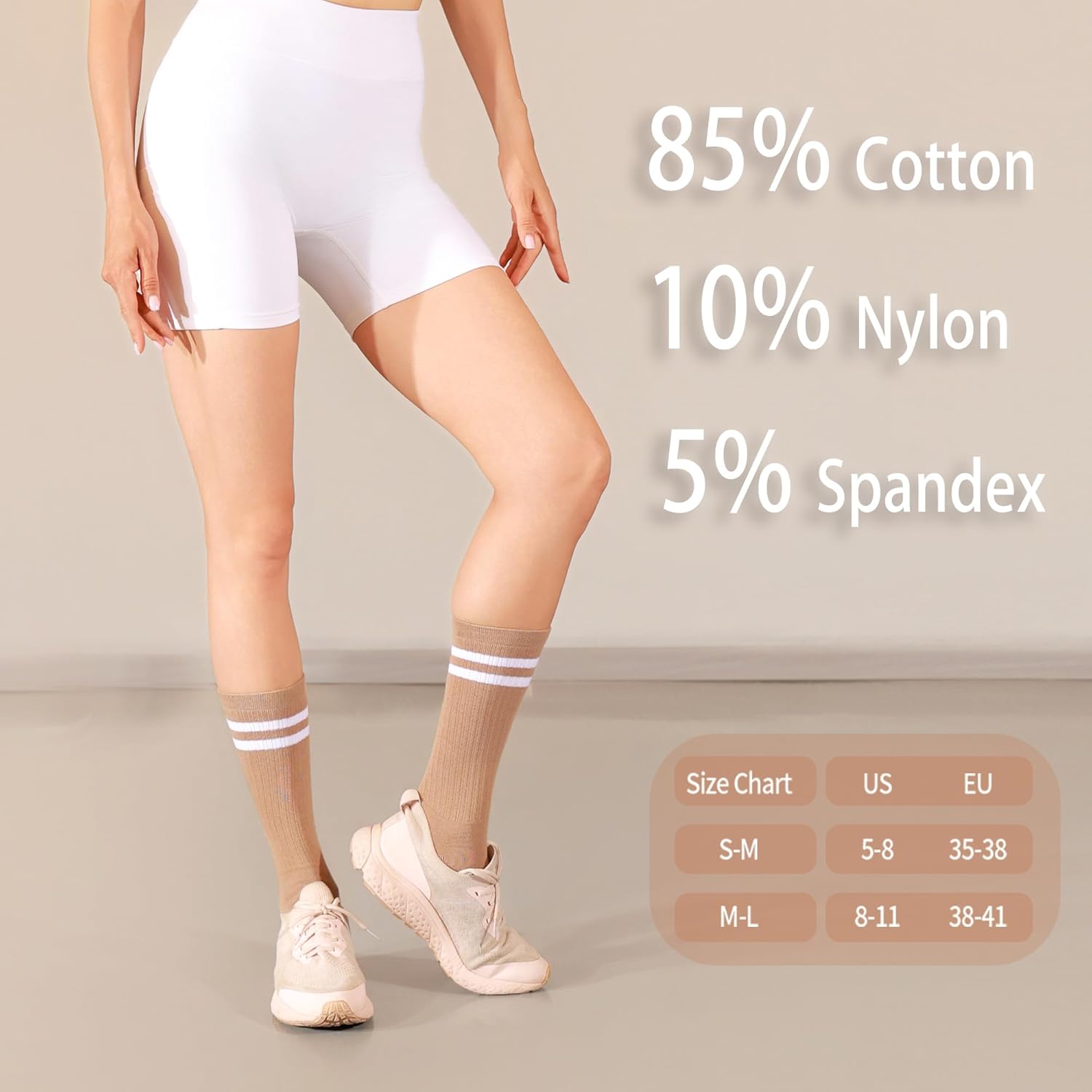 Womens Striped Socks Cotton Athletic Running Cushioned Calf Socks Casual School Style 3 Pairs - Image 5