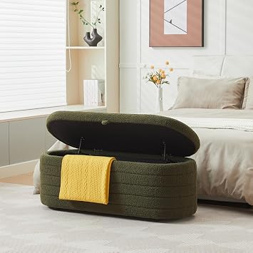 45 Storage Ottoman Bench,Upholstered Ottoman with Storage for Living Room, Modern Entryway Bench, Large End of Bed Bench, Holds up to 330 lb,Green