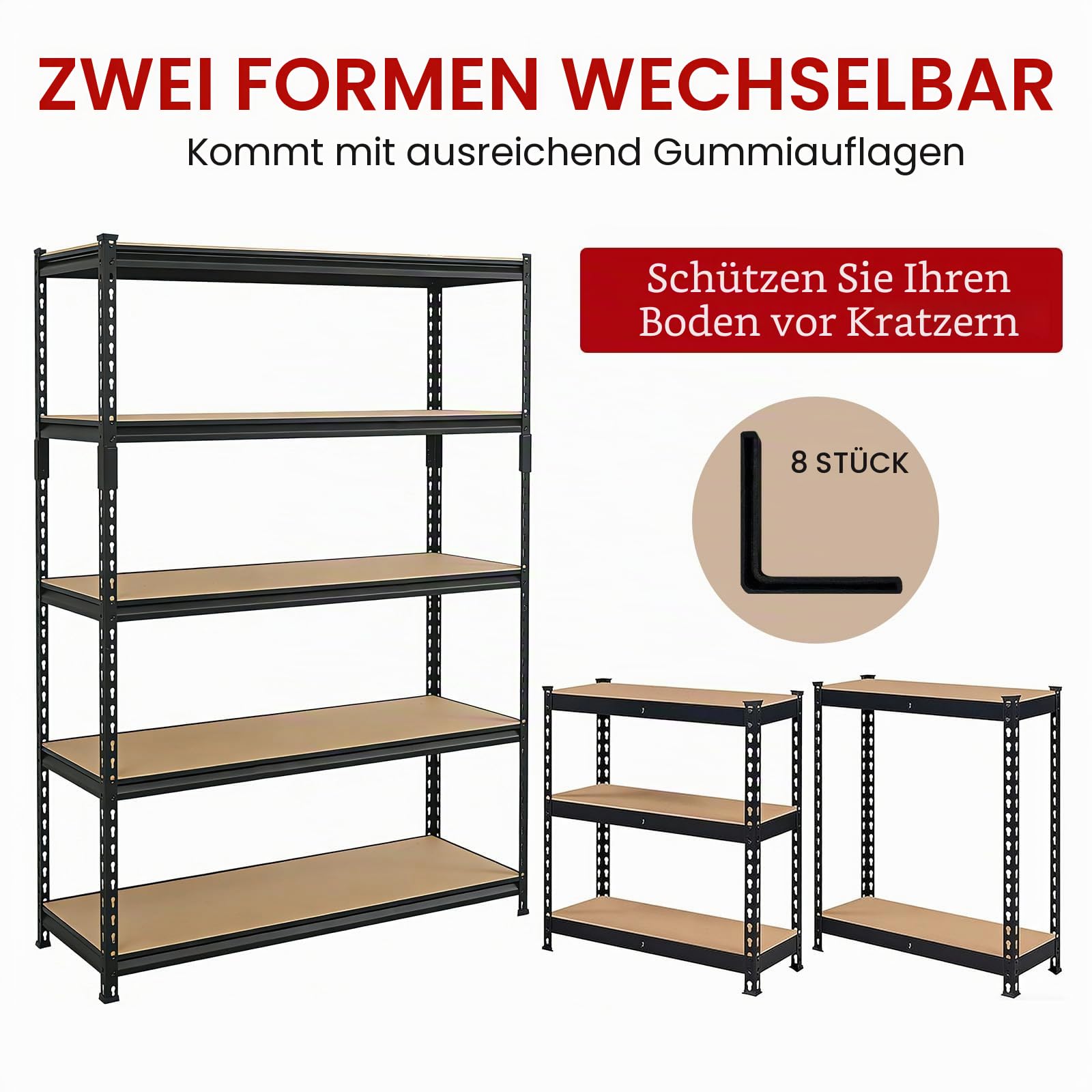Schwerlastregal mit 5 Ebenen, multifunktionales Metall-Garagenregal, hohe Tragfähigkeit, Lagerregale für Garage, Lager, Keller, Werkstatt und Heimlagerung