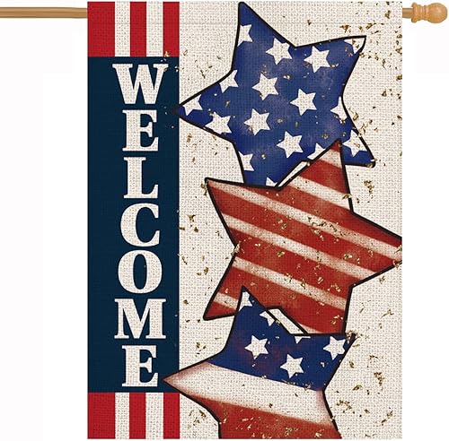 Bandera de jardín del 4 de julio, estrellas patrióticas a rayas de doble cara, bienvenida, 4 de julio, Día de la Independencia, decoración de patio
