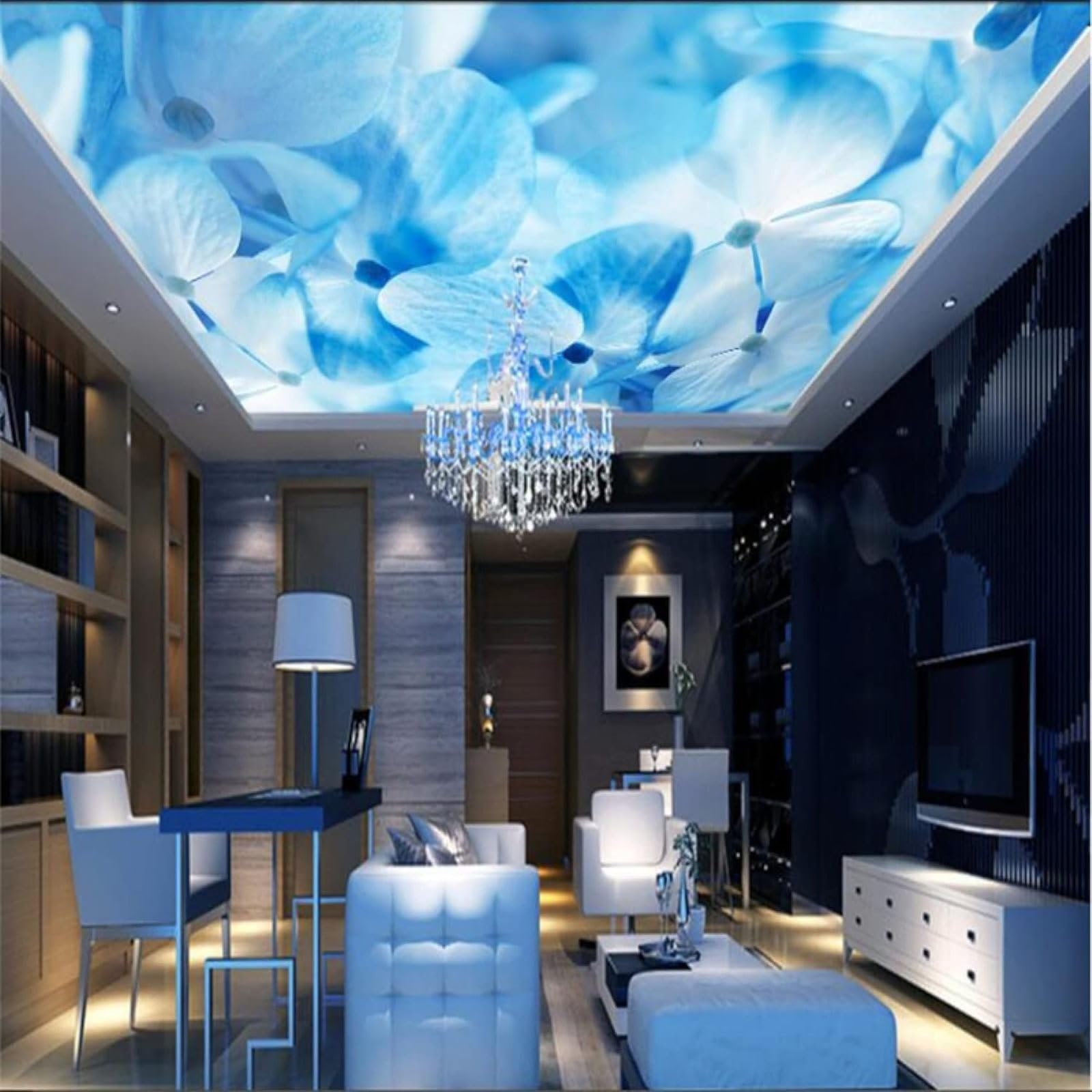 Semplice Tridimensionale Blu Fiori Arte Moderna Carta Da Parati 3D Seta Pregiata Testurizzata Ideale Per La Camera Letto Del Soggiorno-400cm×280cm