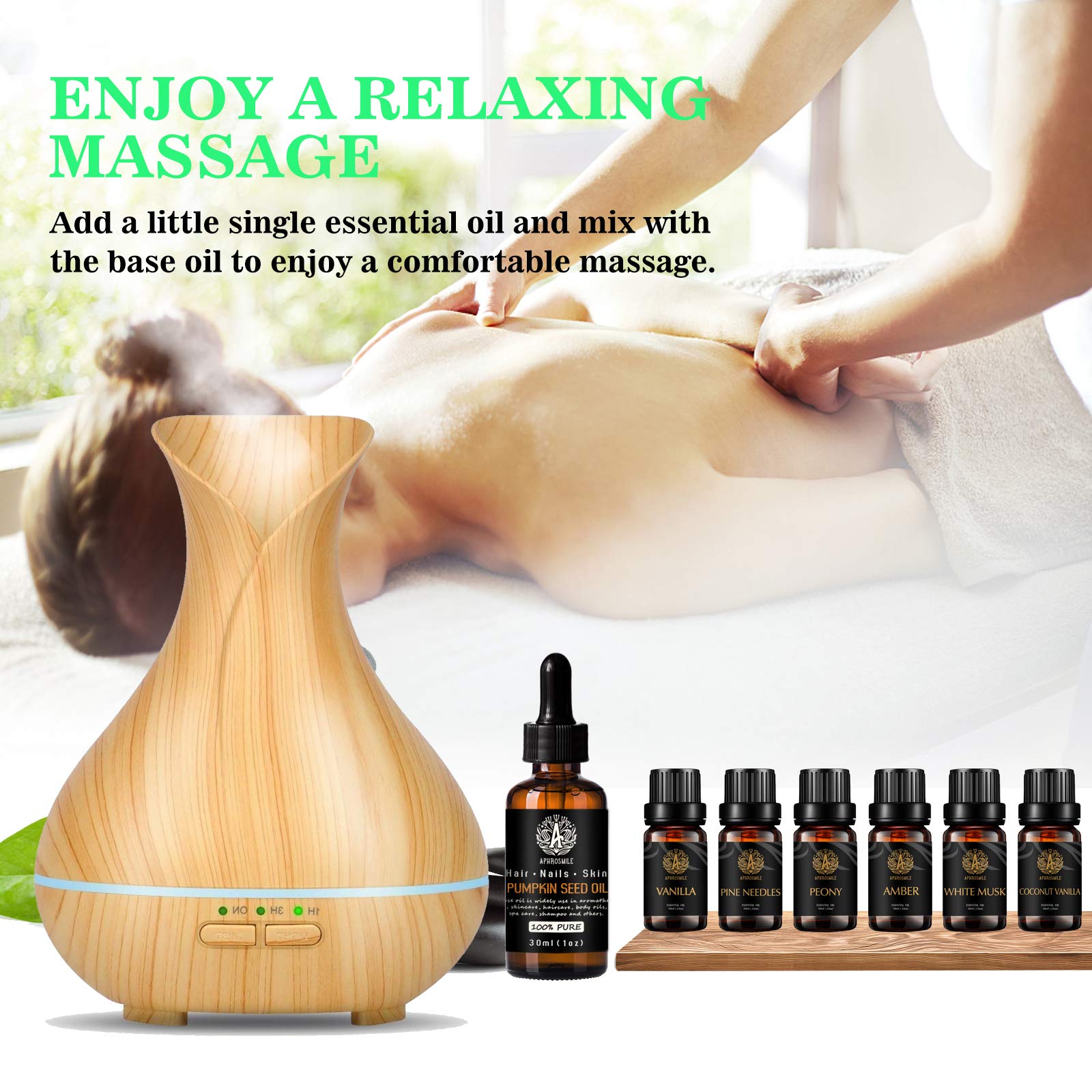 100% puro coco vainilla aceite esencial set para difusor, 100% pura semilla de calabaza aceite esencial, 7x10ml aromaterapia ámbar aceites set-peonía, agujas de pino, vainilla, almizcle blanco aceites