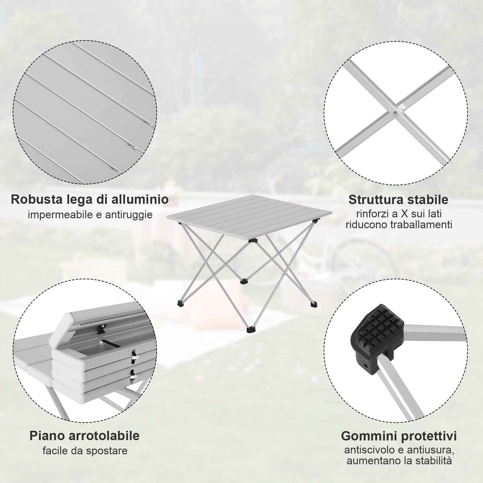WOLTU Tavolo da Campeggio in Alluminio Tavolino Pieghevole Portatile Salvaspazio e leggero per Picnic 56x46x40 cm Argento