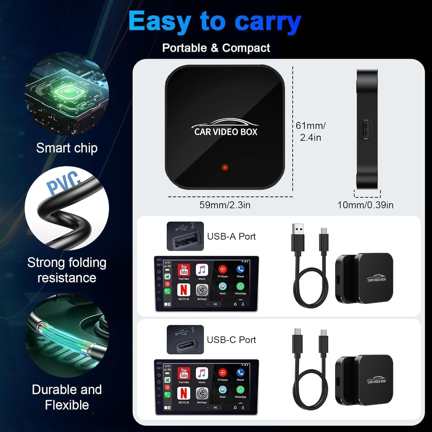 2026 Wireless CarPlay & Android Auto Adapter supporta Netflix/YouTube/TF – Plug & Play, Magic Video Box compatibile con CarPlay & Android Auto di fabbrica (4GB RAM+16GB)
