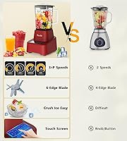 Vista 3 de Red Smoothie Blender, Facelle Countertop Blender for Kitchen, 55 oz Glass blender for smoothies and Shakes, Licuadora, Smoothie maker with
