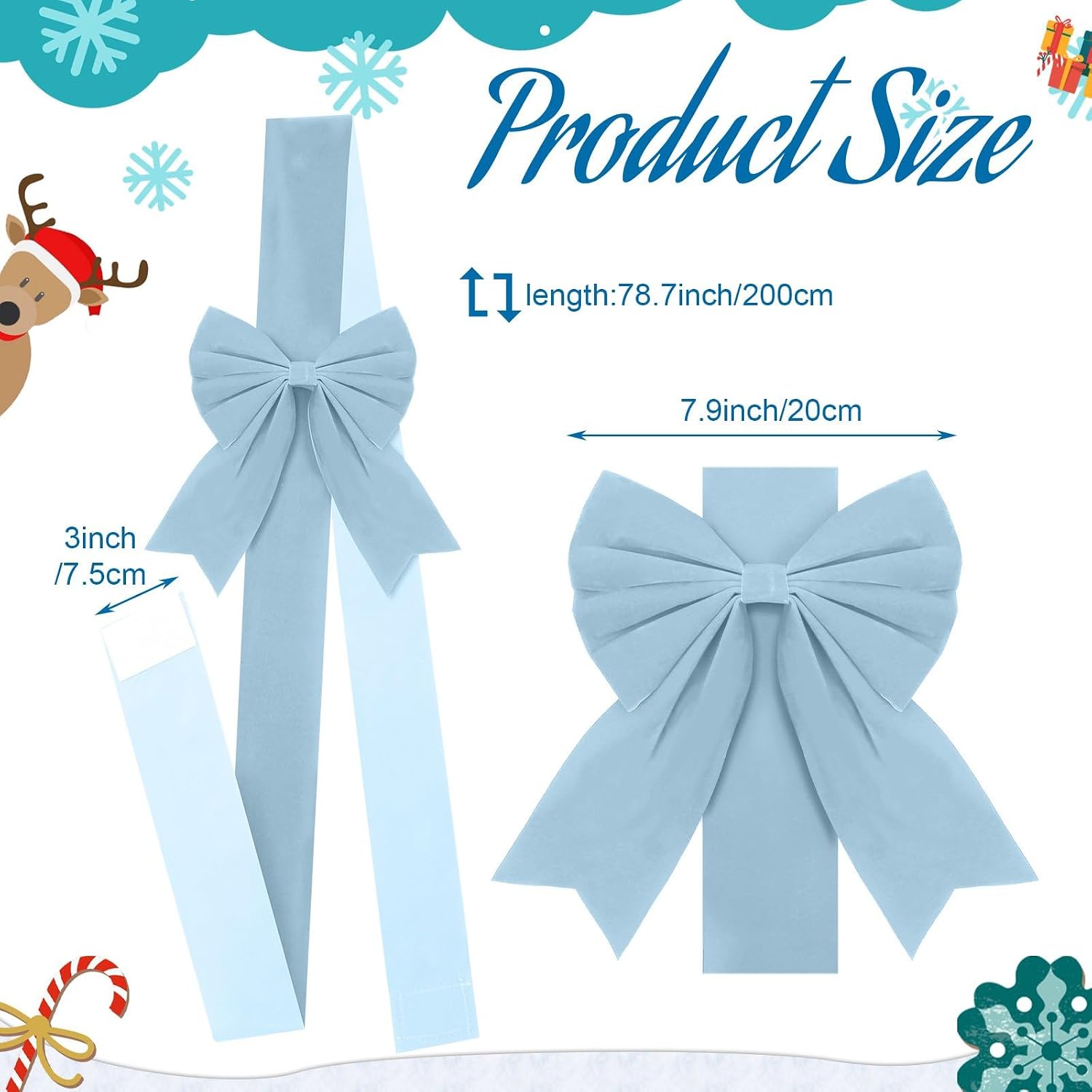 Syhood Velvet Christmas Cabinet Bows Ribbons, Blue, 6 Pcs