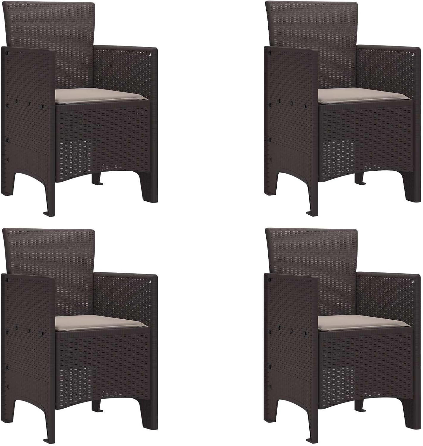 Modern Garden Chair, 4 pcs Brown Polypropylene, 20.87 x 19.29 x 33.46 in, UV-Resistant Outdoor Patio Dining Seating