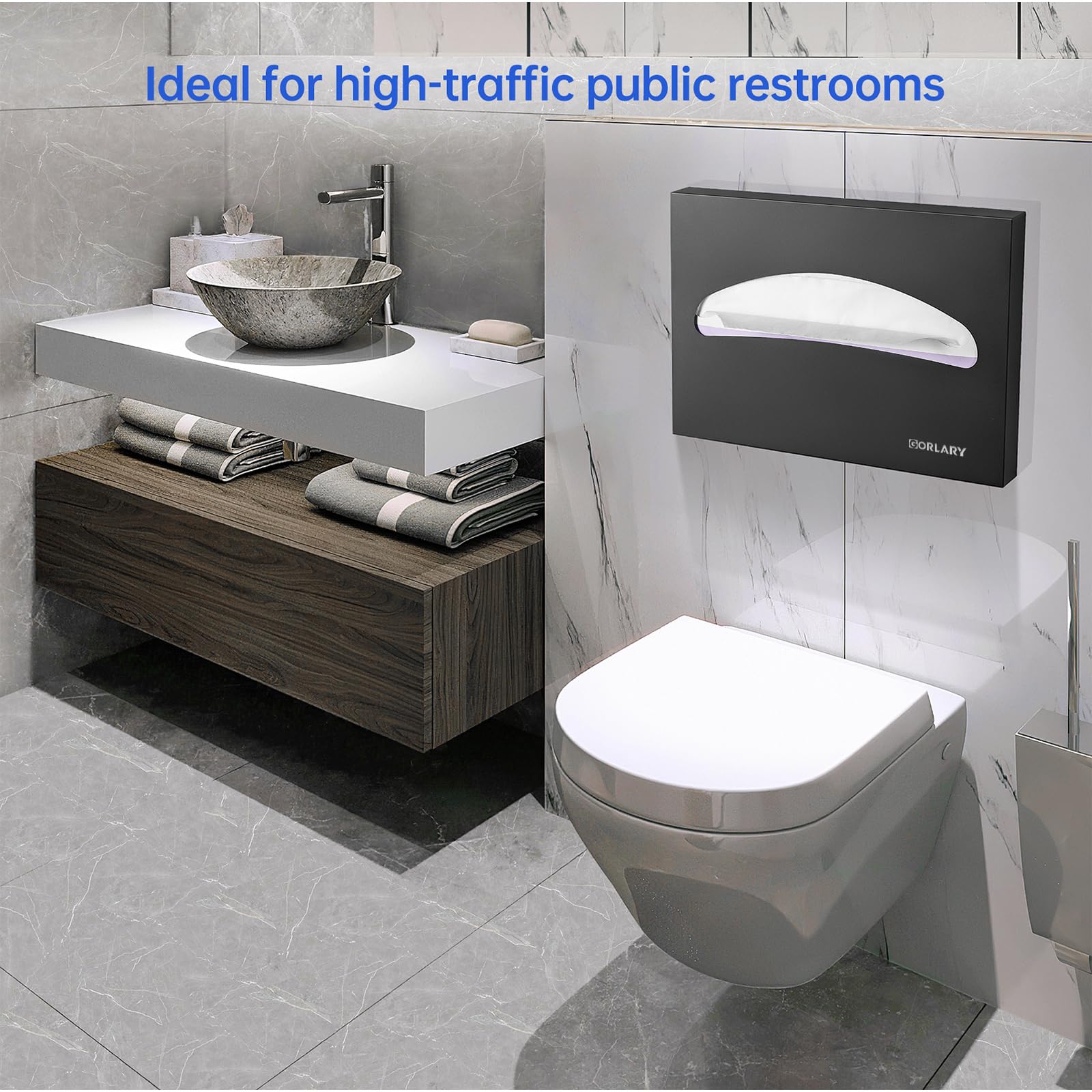 Lot de 2 distributeurs muraux pour abattant WC en acier inoxydable Noir mat