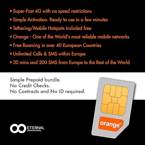 Miniatura 3 de Tarjeta SIM de viaje naranja precargada ahora con 12 GB de datos 4G, llamadas ilimitadas y SMS en Europa, 30 minutos y 200 SMS de Europa a todo el