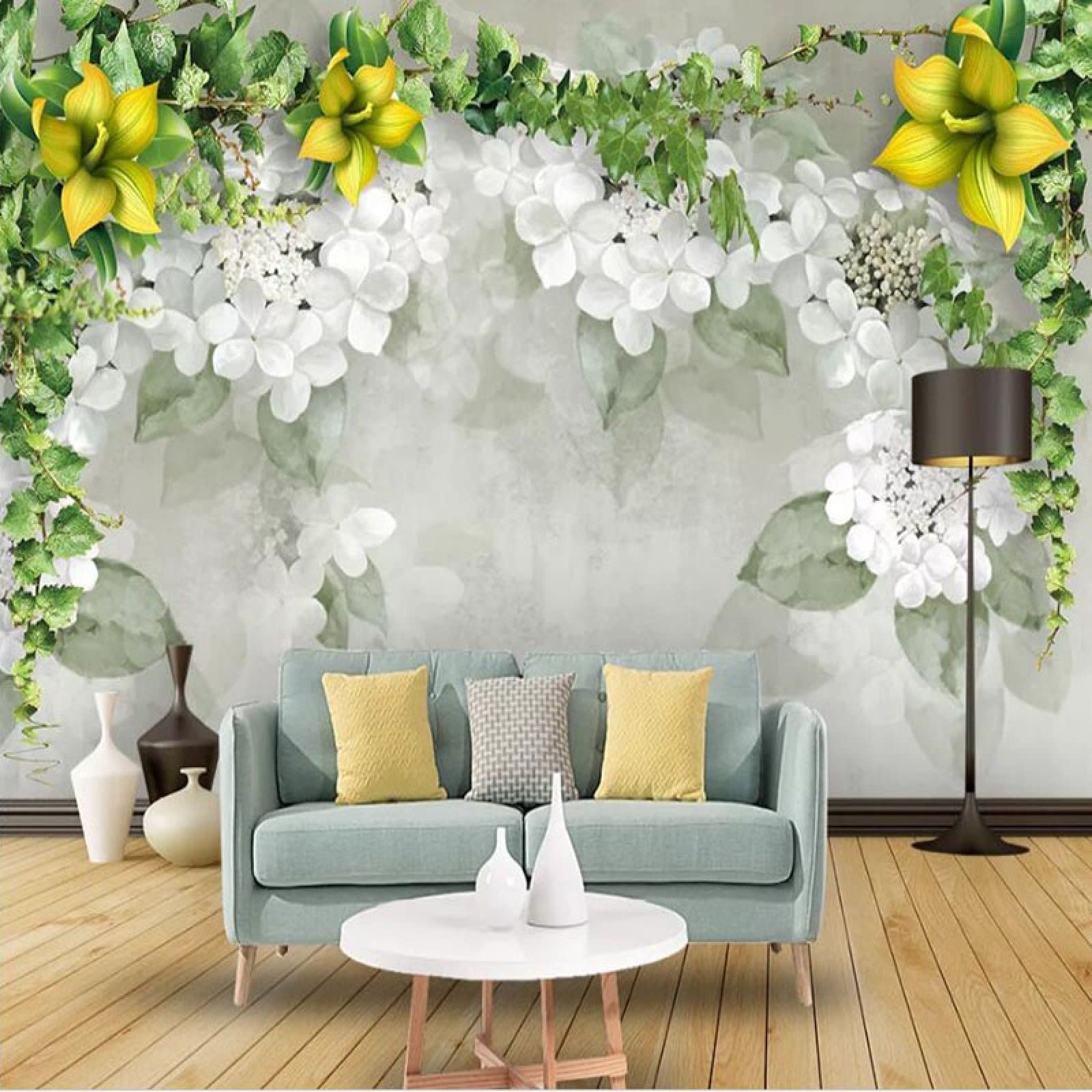 Papier peint photo personnalisé 3D rotin et fleurs modernes pour mur de salon 250x175cm
