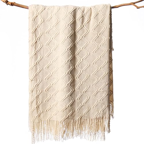 lifein Manta blanca para sofá, manta suave de punto de Navidad, acogedora manta pequeña y ligera con borlas para decoración del hogar, cama, silla,