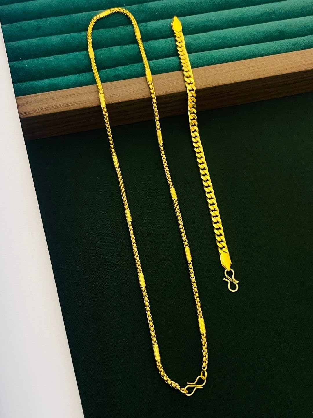 1gram Gold Chain Combo Jewellery Set for Men with Bracelet | Gold Plated 18 Inch Chain | Long Lasting Colour | S Hook Lock-image-27