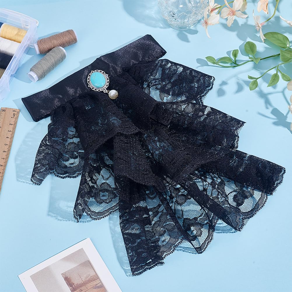 HOBBIESAY 1PC Black Jabot Collar Lace Jabot Necktie Ruffled Detachable Collar Colonial Collar Costume Accessory for Women Men Halloween Outfits Cosplay Fancy Dress - Image 3