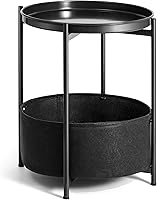 Vista 7 de Small Side Table, Black Round End Table with Storage Basket, Metal Night Stand with Removable Tray, Small Bedside Table for Living Room, Bedroom