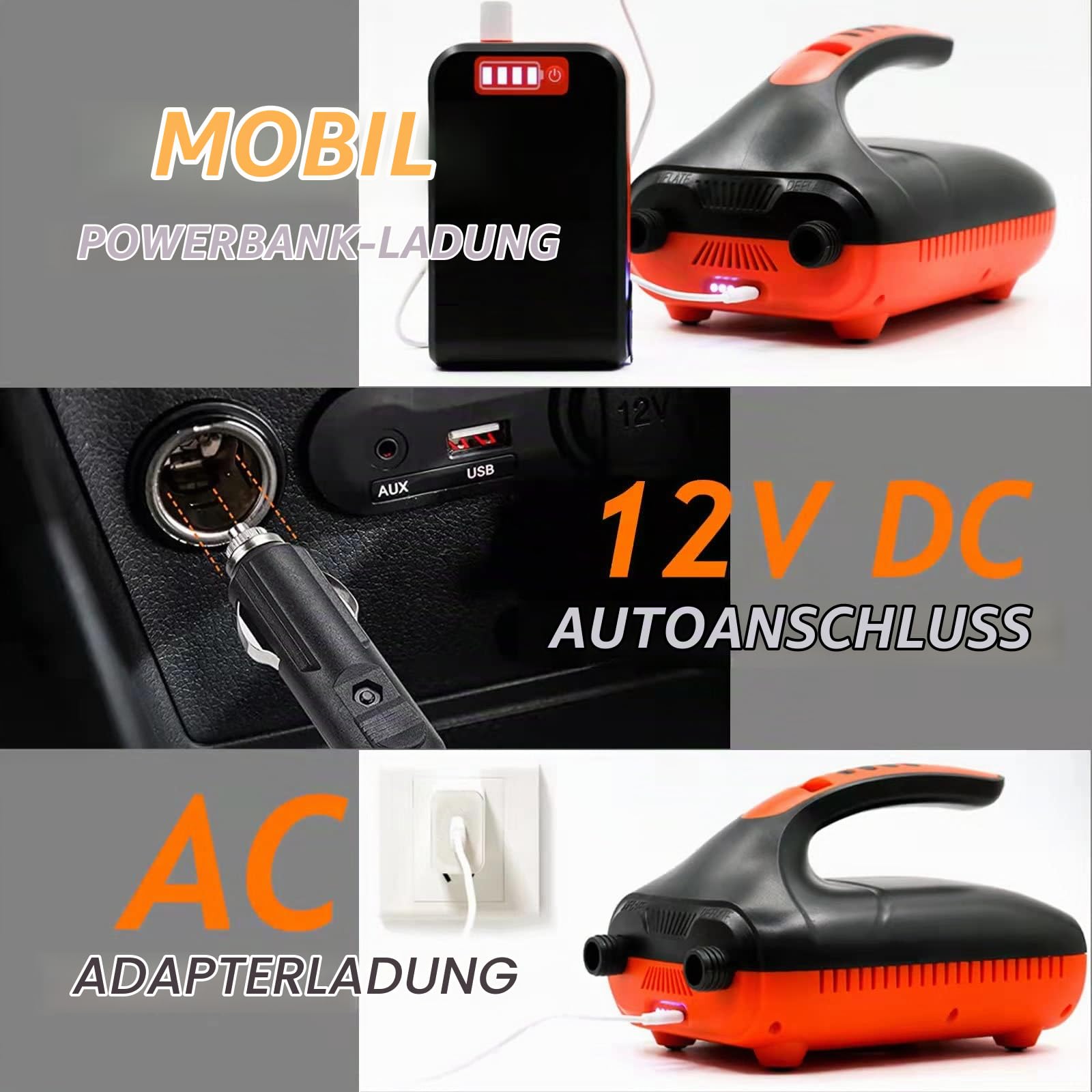 Electric SUP Pump, 20PSI luftpumpe elektrisch 12V DC Pumpe Hochdruck mit Intelligente Zweistufige Inflation Auto-Off, für Aufblasbares Paddle Board Boote Wassersport