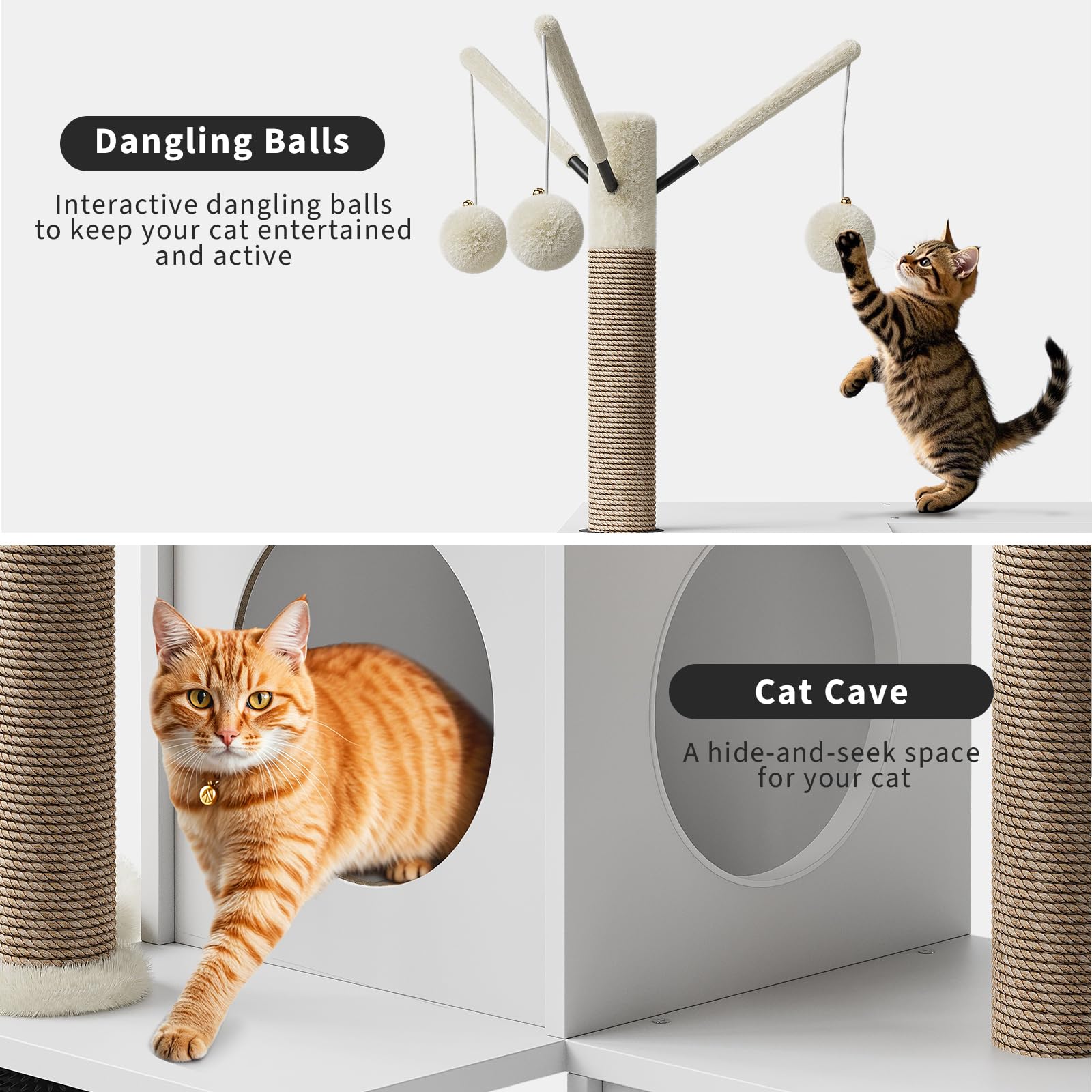 Árbol Rascador Grande Multifunción para Gatos – Cama Suave,Mueble con Caja De Arena Oculta y Múltiples Plataformas – Ideal para Hogares con Varios Gatos – Espacio Descansar y Jugar,140CM