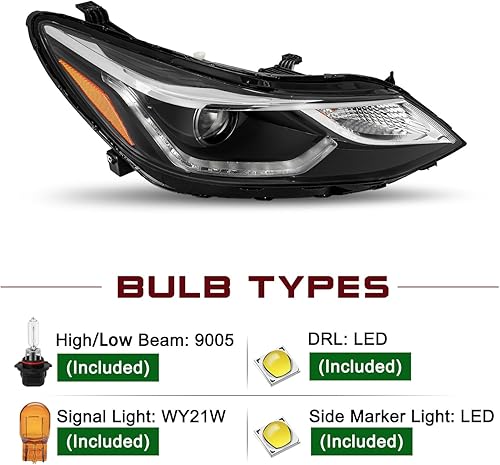 Miniatura 3 de JSBOYAT Compatible con el conjunto de faros delanteros Chevy Cruze 2016-2019 de repuesto tipo halógeno proyector con LED DRL Factory Headlamp estilo