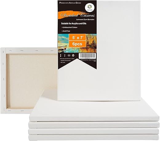 conda Artist Acid Free Stretched Canvas Professional Quality Frame Canvas (5“x7“,6Pack)