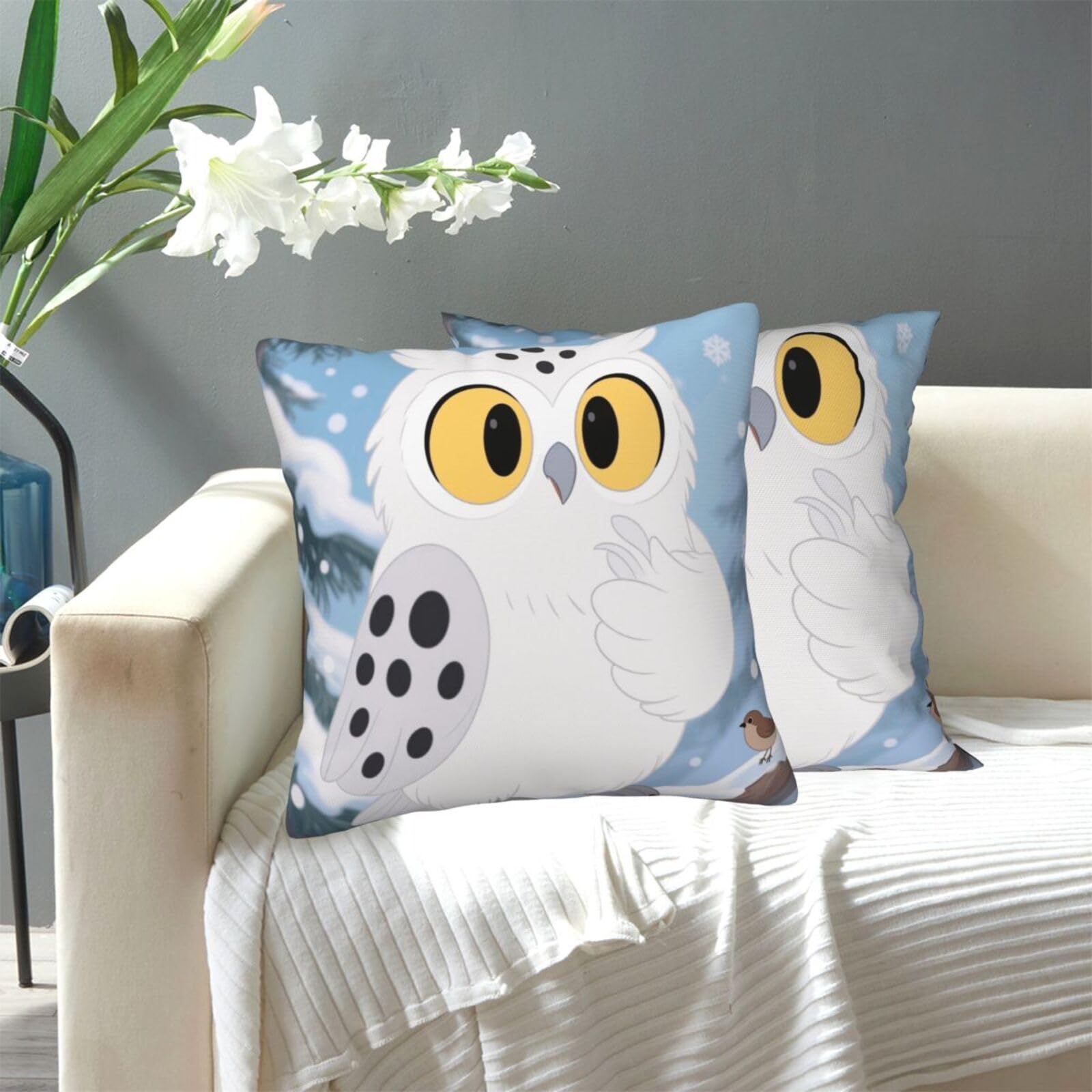FekiLoot Decorative Throw Pillow Covers Modern Farmhouse Pillowcase Double Sided Cozy Cushion Cover for Sofa Couch Bed 12"X12" Cartoon Owl Snow