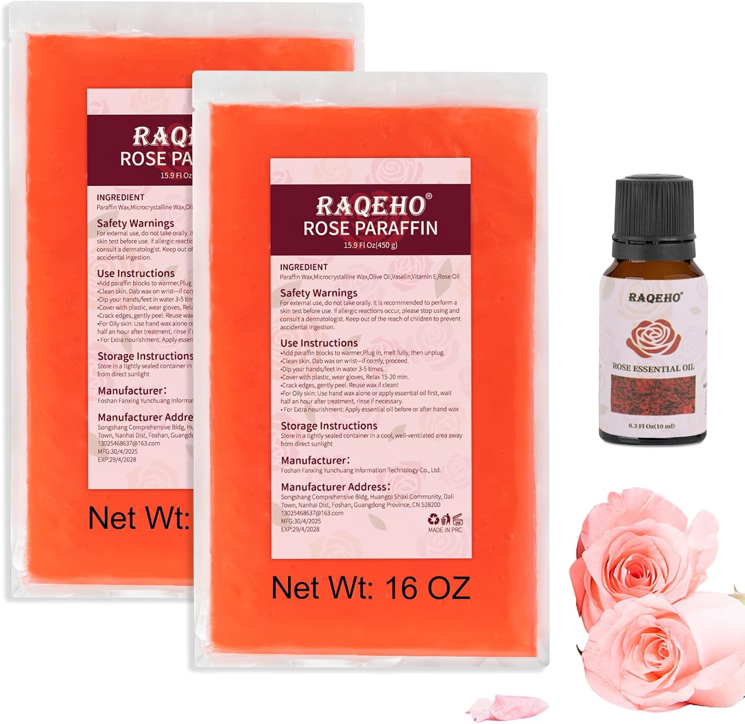 RAQEHO 32oz Paraffin Wax Refills with Rose Oil for Spa Care