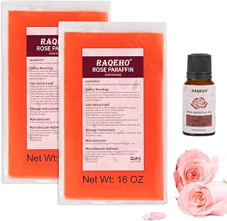 Paraffin Wax for Hand and Feet - 32oz Paraffin Wax Refills 10ml Rose Essential Oil Blocks Hot Wax Hand Foot Care Spa Bath Soak Dry Cracked Peel off Dead Skin Moisturizer Exfoliator Arthritis