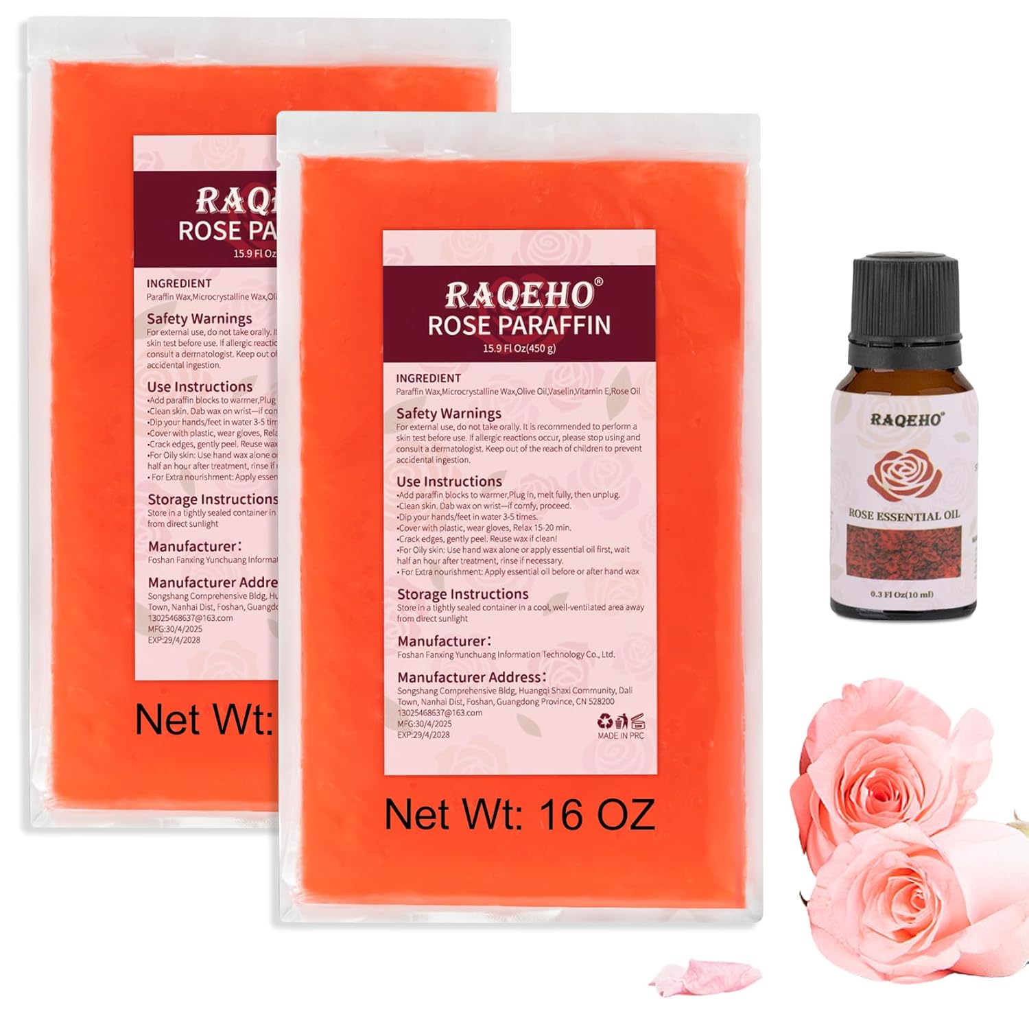 Paraffin Wax for Hand and Feet – 32oz Paraffin Wax Refills 10ml Rose Essential Oil Blocks Hot Wax Hand Foot Care Spa Bath Soak Dry Cracked Peel off Dead Skin Moisturizer Exfoliator Arthritis