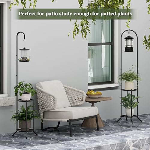 Miniatura 3 de Soporte de plantas colgante de 2 niveles para interiores y exteriores, estante de hierro que ahorra espacio, soporte para 3 macetas, soporte para