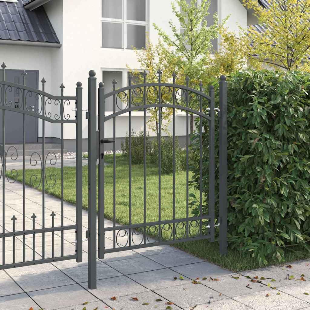 Cancello da Giardino EMMEN in Acciaio Verniciato a Polvere con Punte 104x180cm Grigio con 2 Pali e 3 Chiavi per Esterno Vialetto Recinzione Cancello Cortile Accesso Sicurezza