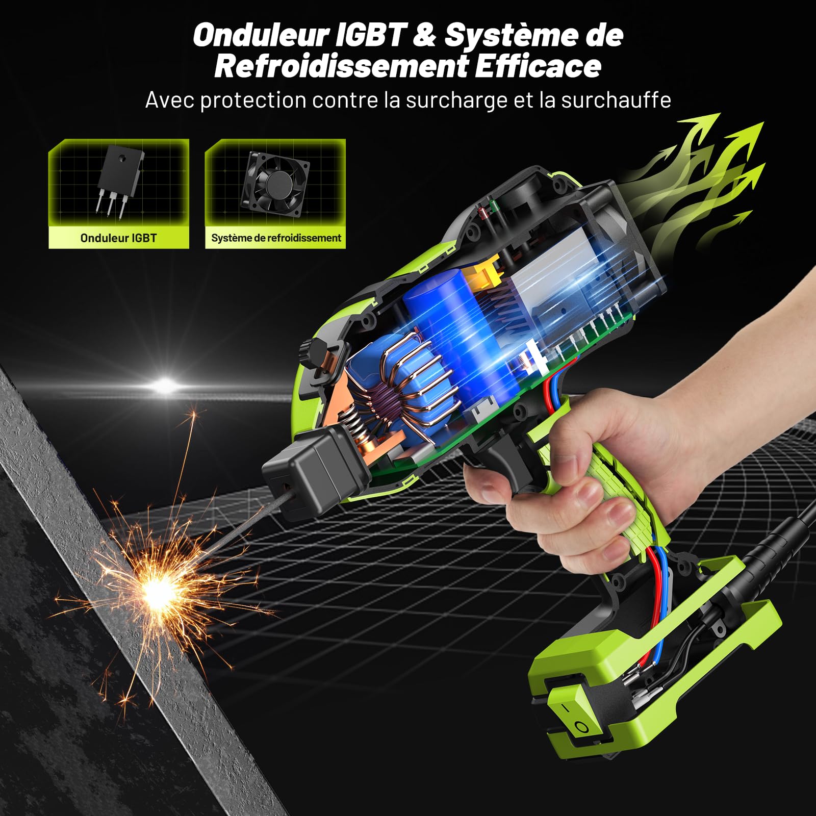 Poste à Souder Portatif Électrique ARC IGBT Inverter 220 V 120 A pour Soudage Acier, Réparation Pièces Métalliques, Soudage Châssis, Carrosseries et Étagères Métalliques