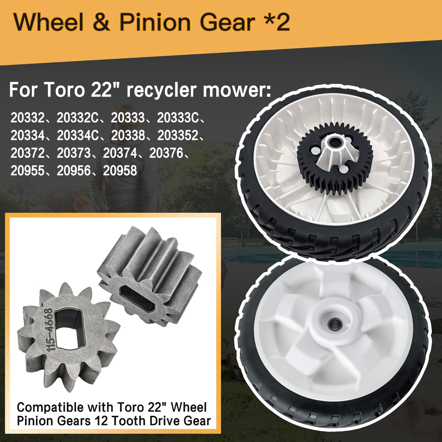 2set 8" Wheel Plastic Gear Assebmly 115-4695 138-3216 with Pinion Gear Kit 115-4668 Fits Toro 22" RWD Recycler Push Lawn Mower Compatible with Toro 20332 20333 20334 20338 20352