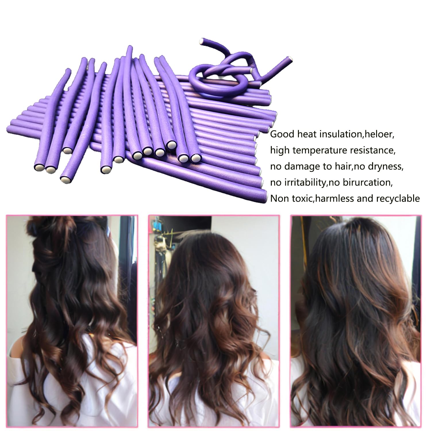 10 varillas rizadoras flexibles moradas de 9.45 pulgadas, rodillos de espuma suave sin calor, rizadores para mujeres con cabello largo y corto (morado, 0.31 x 9.45 pulgadas) 5