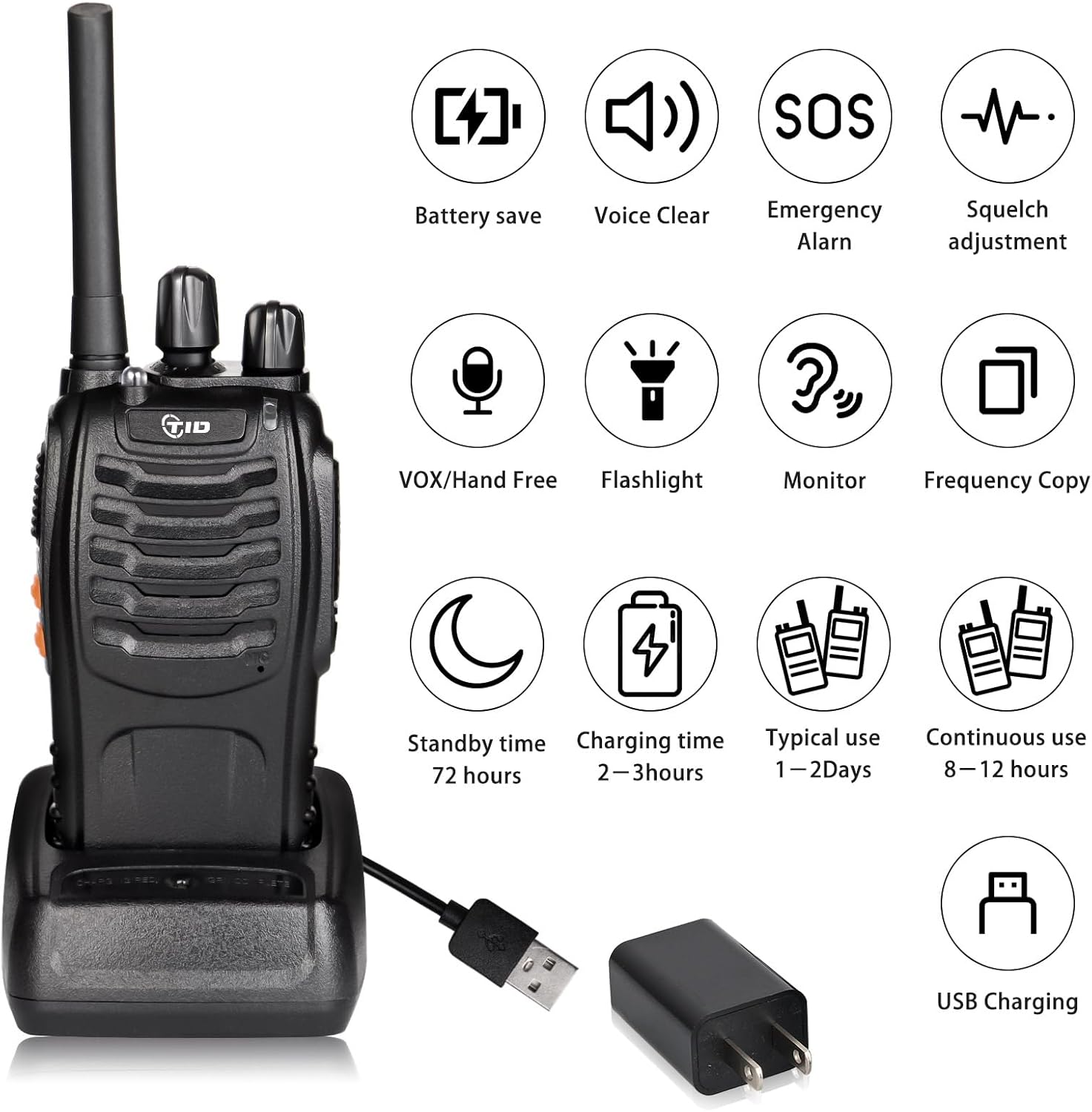 TIDRADIO Walkie Talkies Long Range 6 Pack, Rechargeable Two Way Radios for Adults with Earpiece, 22 Channels Portable Radios with Flashlight for Jobsite, Outdoor Camping, Hiking