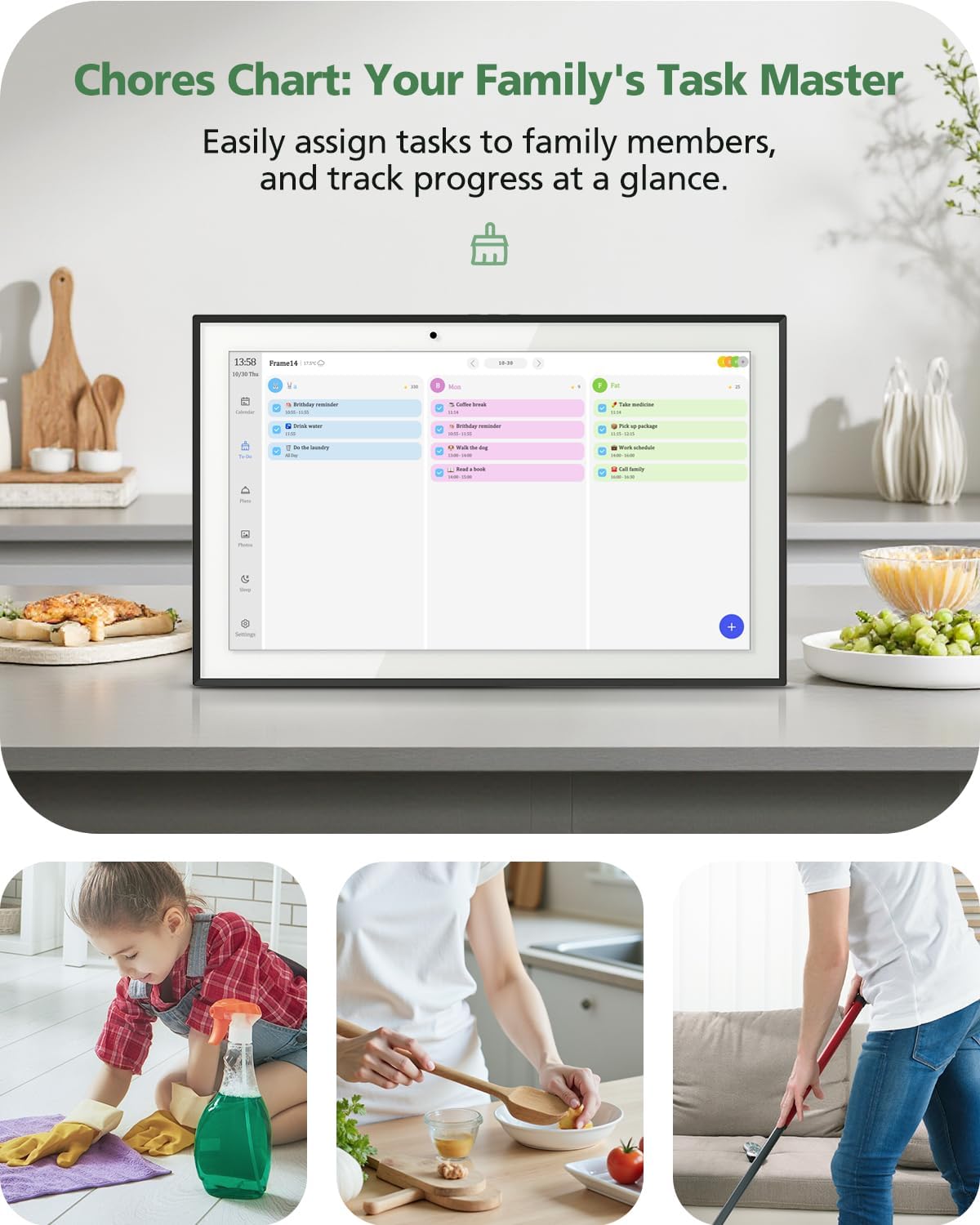 15.6 Inch Digital Calendar Chore Chart, Smart Digital Calendar Wall Planner Picture Frame with HD Touch Screen, Desk & Wall Mount Planner for Family Schedules(White)