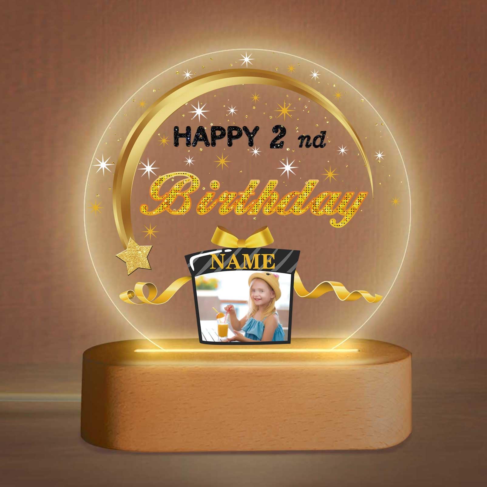 AUBAO Customized Birthday Gifts Personalized Acrylic LED Night Light Lamp Crystal Ball Plaque Custom Photo Name Birthday Gifts for Mom Kids(2nd)