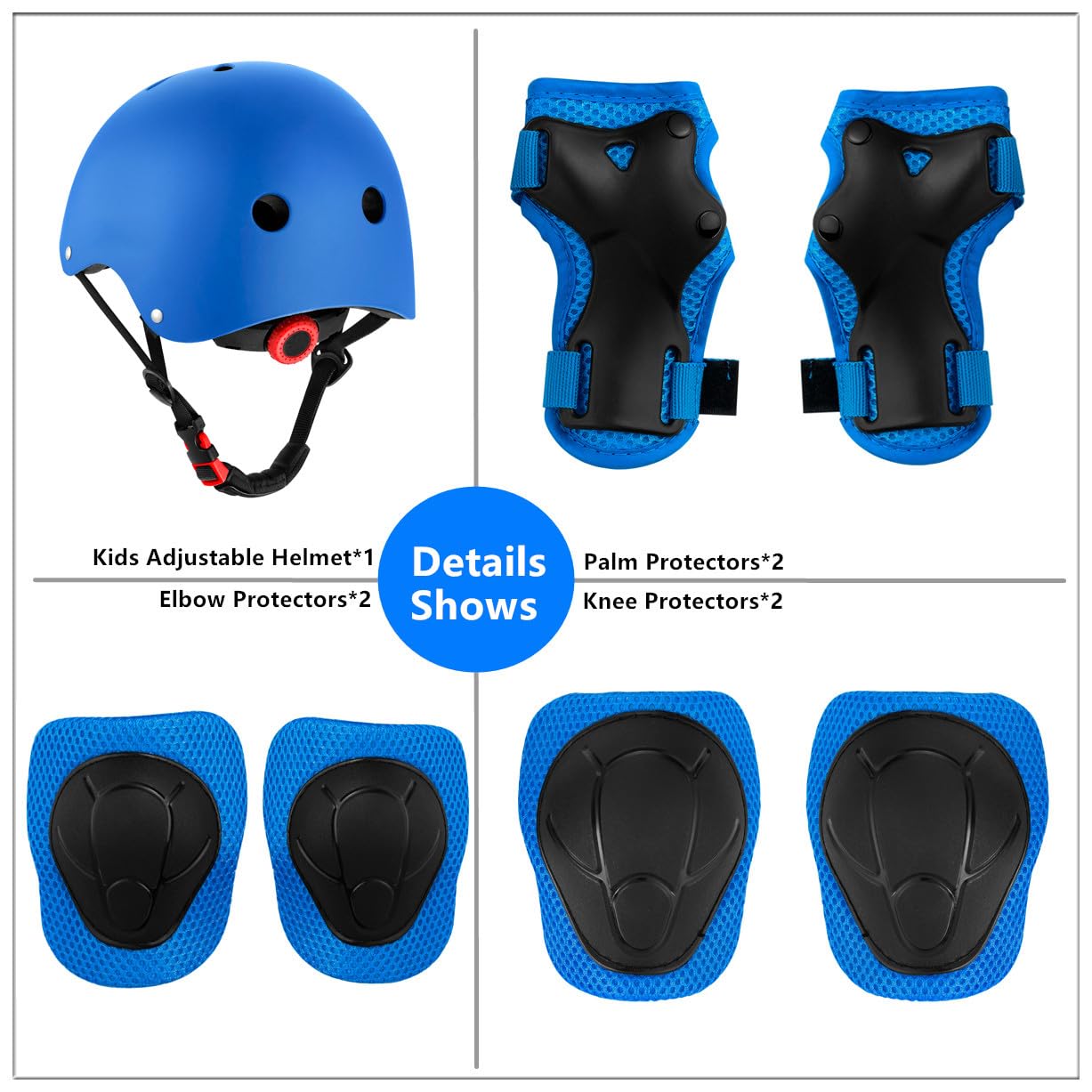 Casco de bicicleta para niños de 2 a 14 años, casco de seguridad ajustable con equipo de protección, cascos de monopatín con rodilleras, coderas, muñequeras (azul, S (para edades de 2 a 8 años) 2