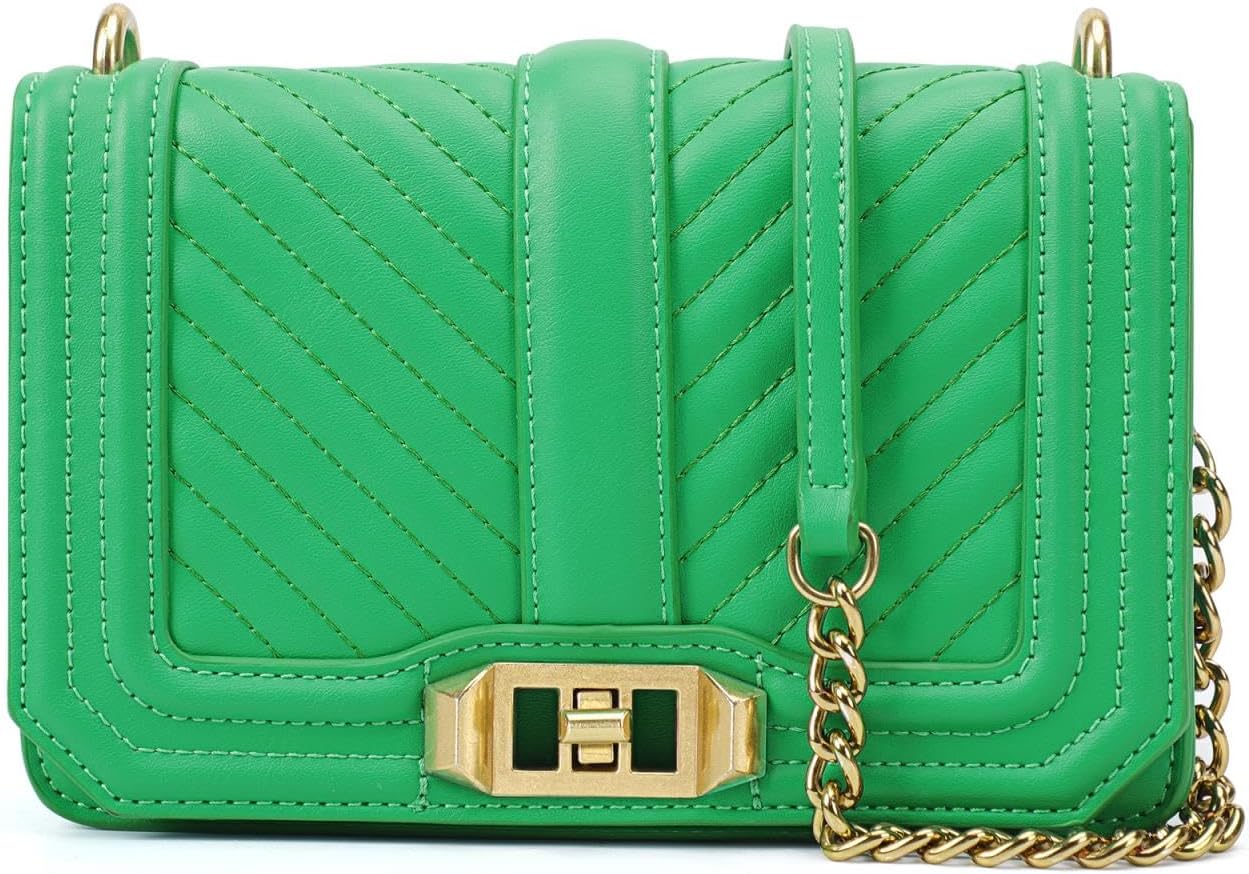 Designer Crossbody Bags for Women, Small Quilted Leather Handbags, Trendy Womens Mini Purse, Shoulder Bag Chain Strap (Green)