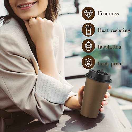 Miniatura 5 de LITOPAK Paquete de 100 tazas de café de papel de 16 onzas, tazas de café desechables marrones con tapas, tazas para beber café fríocaliente, agua,