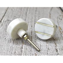 Round Marble Brass Knob, Modern Cabinet Knob, Decorative Hardware, Furniture Hardware, Cabinet Handles, Dresser Pull, Set-6