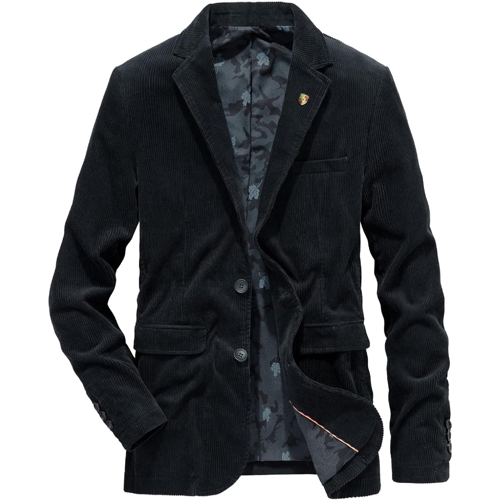 DJFOG Herren Anzugjacke mit Tasche Einfarbig Cord Blazer Jacke Revers Cordjacke Vintage Übergangsjacke Slim Fit Jacke Warmer Mantel Outwear