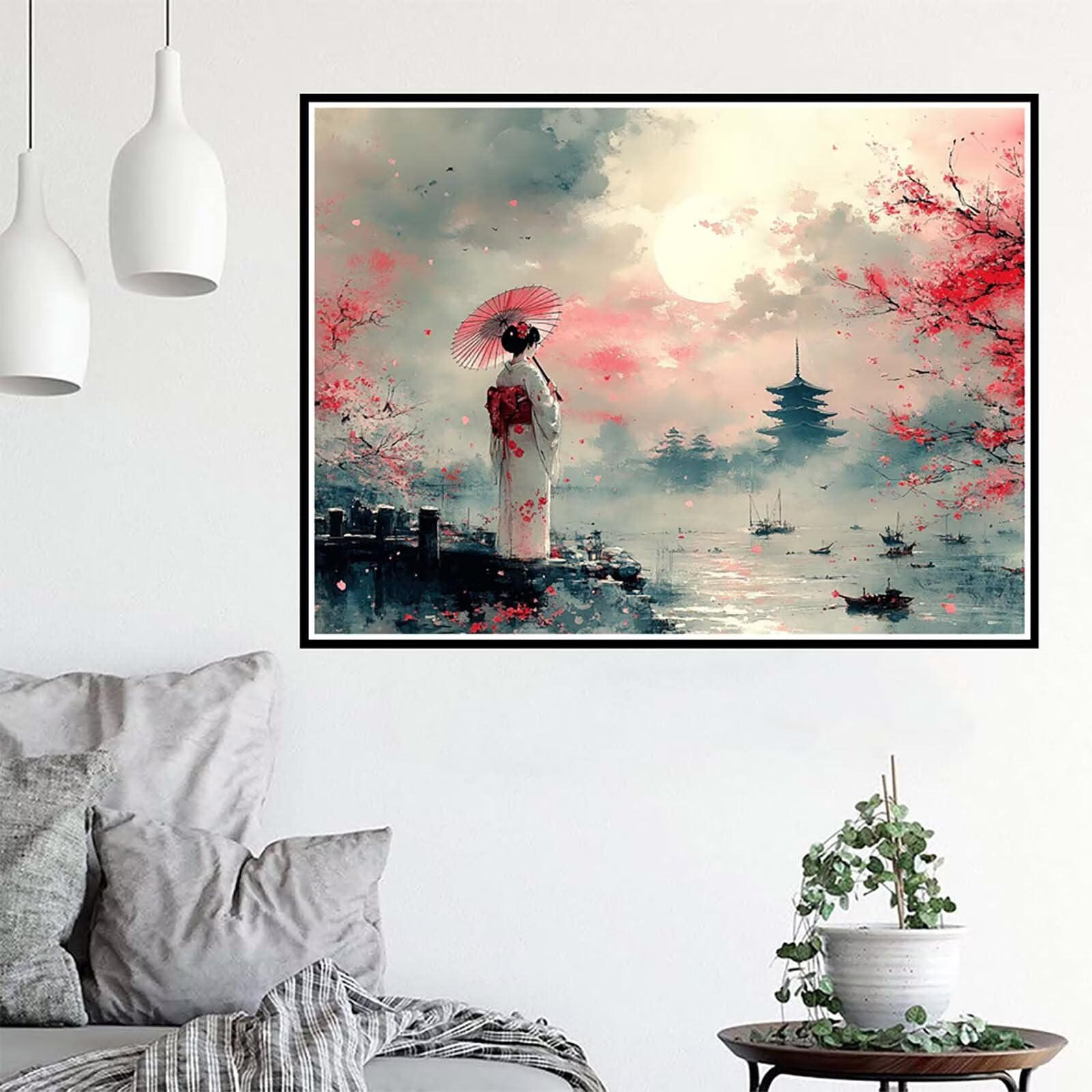 5D diamentowe malowanie Japonia, Diamentowe malowanie gejszy wzór DIY Diamentowe malowanie Dorośli DIY DIY DIY Pełny haft krzyżykowy diamentowy zestaw do dekoracji domu, prezent dla kobiet 80 x 60 cm