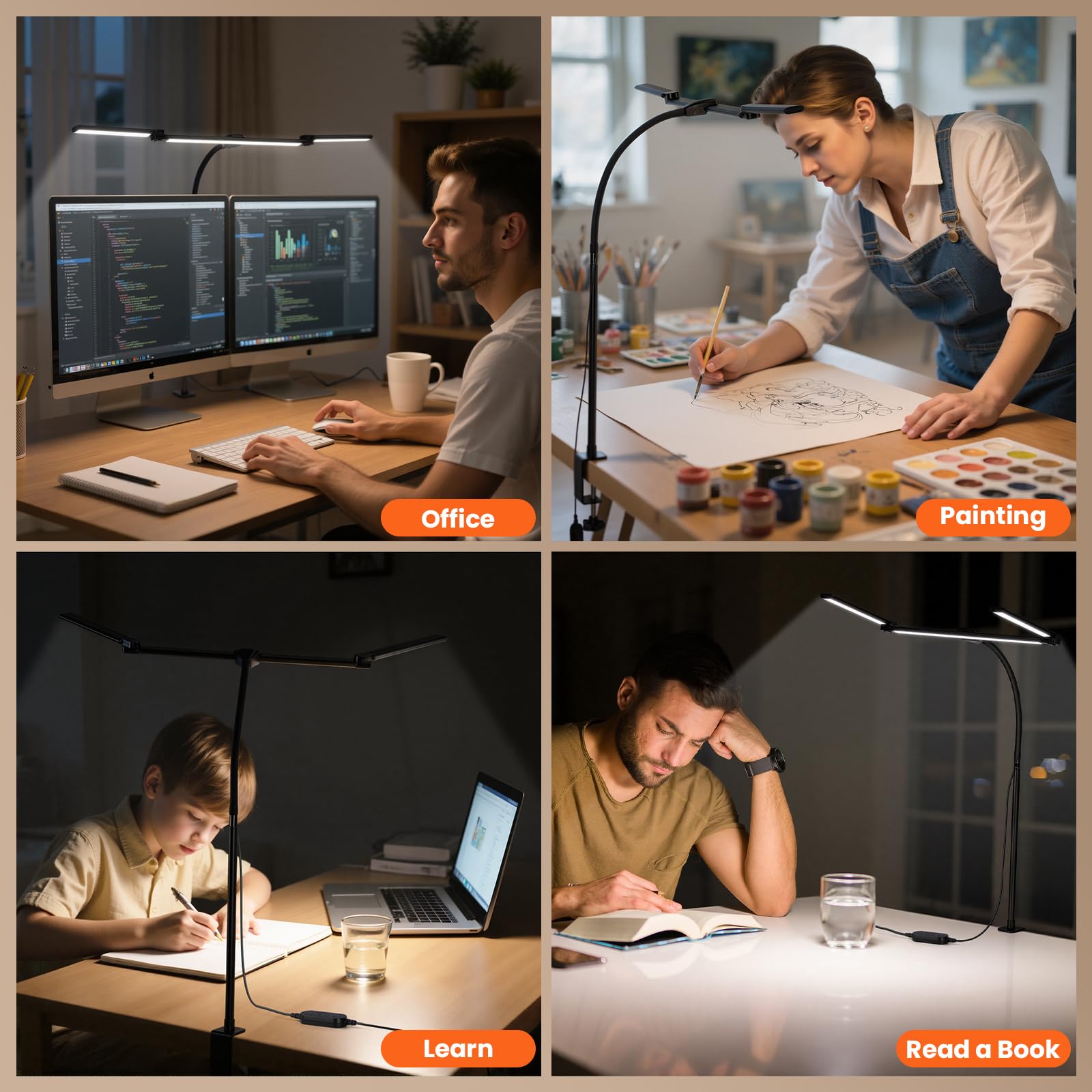 LED-Schreibtischlampe für Büro, Zuhause, 3 verstellbare Computer-Monitor-Lichtleiste, stufenloses Dimmen, augenschonende Architekten-Schreibtischlampe, Tischlampe, Tischlampe, zum Anklemmen, mit
