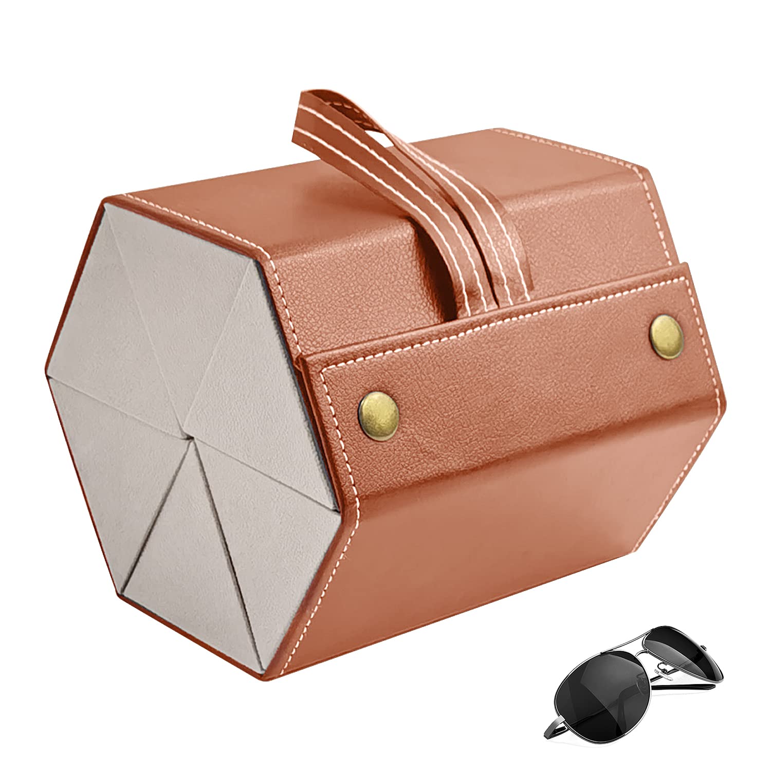 Choonjin Funda Gafas de Sol Rigida para Cuero, Organizador Gafas para Viaje Portátil, Estuche Gafas Plegable con 6 Ranuras, para Gafas de Sol Hombre Mujeres, Niños