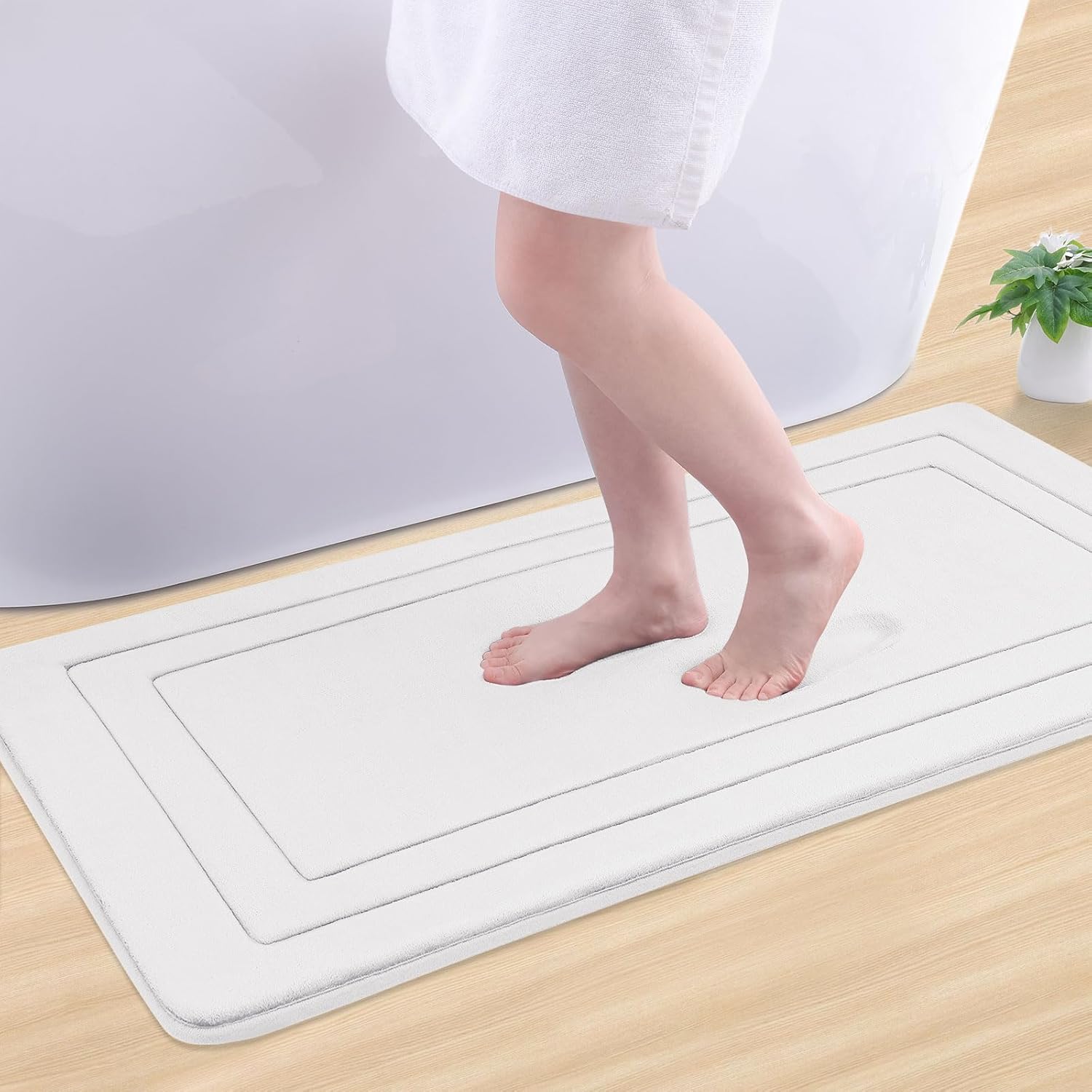 arotive memory foam bathroom rug mat 44x24, ultra soft and absorbent bath mat, machine wash dry, comfortable bath rug carpet for bathroom floor, tub and shower, ivory 44" x 24" ivory