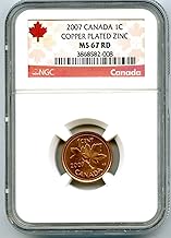 2007 Canada Cent Non Magnetic LOW POPULATION - JUST 2 Copper Plated Zinc Cent MS67 NGC